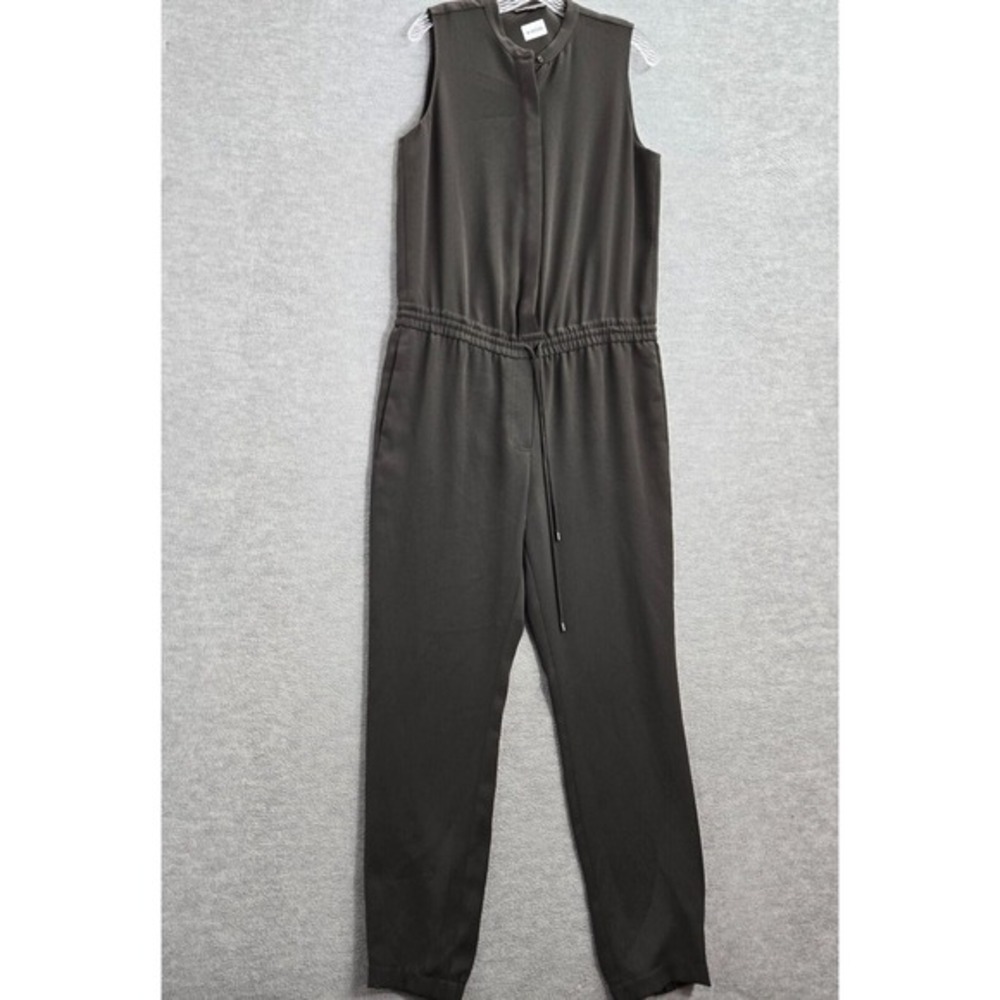 Vince Women Jumpsuit 10 Green Sleeveless Drawstring Waist Straight Pockets
